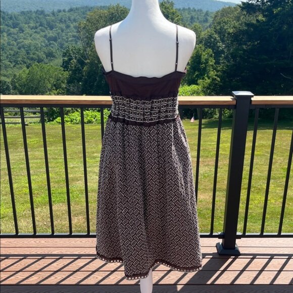 Max Studio Brown Embroidered babydoll midi dress M Boho Cottagecore Eyelet Hem - Picture 6 of 11